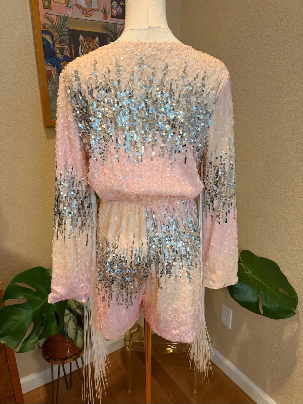 Nasty Gal Pink and Silver Sequin Fringe Romper - Size Small (US 4) - Picture 5 of 7